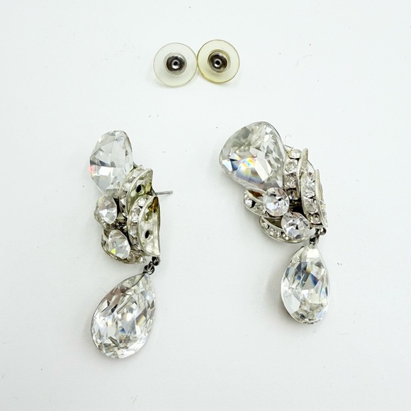 Vintage Crystal Clear Rhinestone Dangle Earrings - Picture 4 of 6